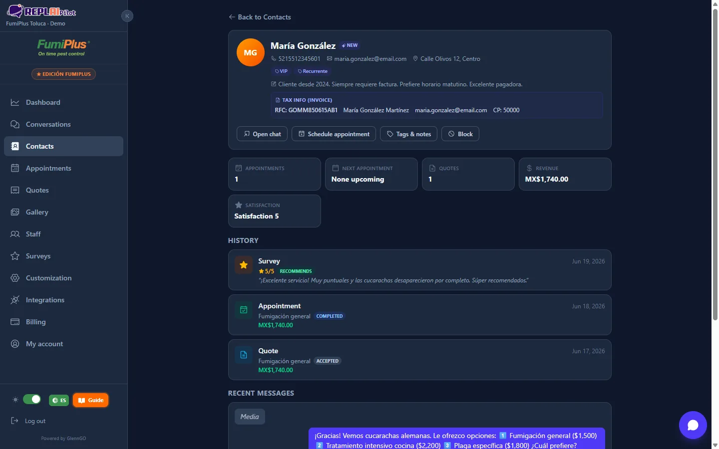 ReplaiPilot · Ficha de cliente