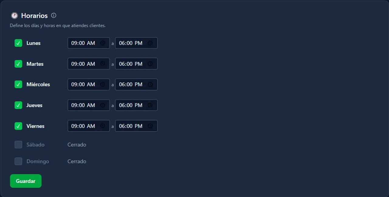 Define tu horario y tu zona — ReplaiPilot